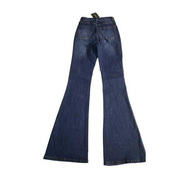 Shein Sxy Flare Leg Jeans High Waist Dark Wash Denim Pants Trendy Size S - Picture 7 of 9